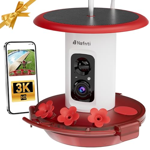 Nafnti Smart Hummingbird Feeder with Camera Solar Powered - Leakproof & Bee Proof AI Identify Instant Notification 3K HD Video Live 5g WiFi Humming Bird Camera Feeder Gift for Bird Lovers