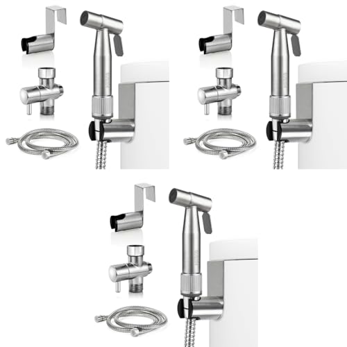 Image of HASTHIP Toilet Spray Gun Pressurized Handheld Sprayer Bidet Hose Stainless Steel Rinser No Drill Universal G1 /2 Spray for Installation Kit 4ft Soft Hose 3PCS
