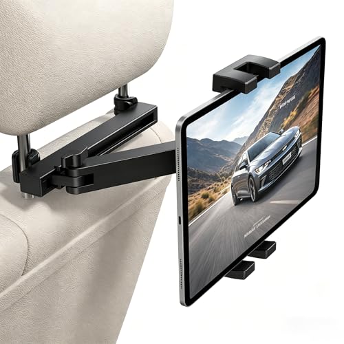 bokilino Tablet Holder for Car Headrest, [3 in 1 Adjustable Extension Arm] iPad Car Mount for Back Seat, Road Trip Essentials for Kids, for 4.7-12.9' Like iPad Pro, Air, Mini, Galaxy, Fire HD Tablet