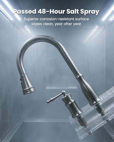 APPASO 3 Hole Kitchen Faucet with Pull Down Sprayer Brushed Nickel, 3 Pieces Kitchen Faucet with Soap Dispenser and Separate Side Handle, Stainless Steel, High Arc Sink Faucets for 2-3 Hole Sink - Thumbnail 7