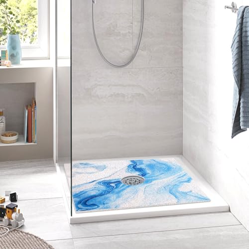 Image of Square Shower Mat Non Slip: 36 x 36 Inch Extra Large Shower Mats with Drain Hole in Middle - PVC Loofah Anti Slip Shower Floor Matt for Inside Shower