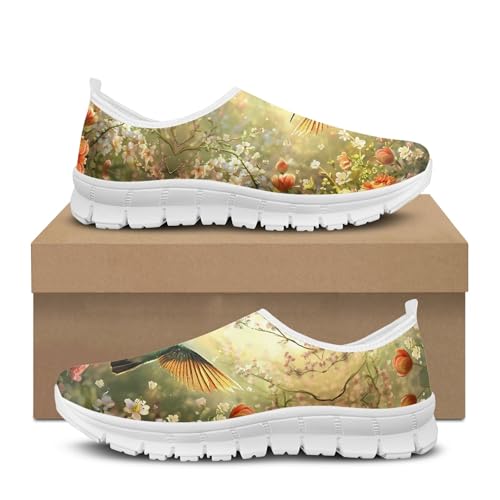 Image of Hummingbird Floral Print Lightweight Walking Shoes for Women Mesh Casual Sneakers Size 5-10.5