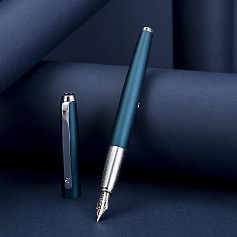 HongDian 525 Dark Blue Fountain Pen, Extra Fine Nib Classic Pen Includes Metal Pen Case and Refillable Converter Cover