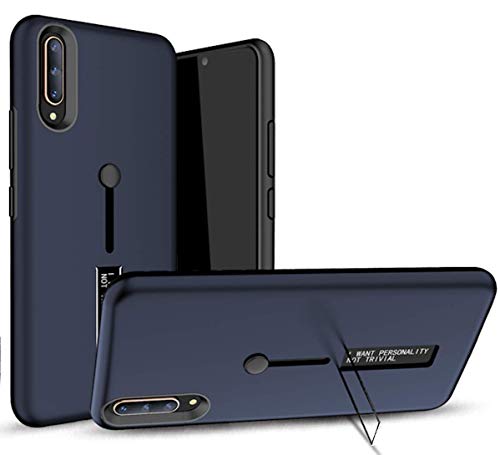 Image of Heartly Matte Finish Shockproof Dual Layer TPU + PC with Stand & Finger Holder Case Cover for Samsung Galaxy A70s / A70 - Blue