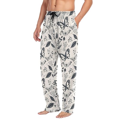 Mens Pajama Pants Butterfly Boho Flower Soft Lounge Sleep Pj Bottoms with Drawstring Pockets4