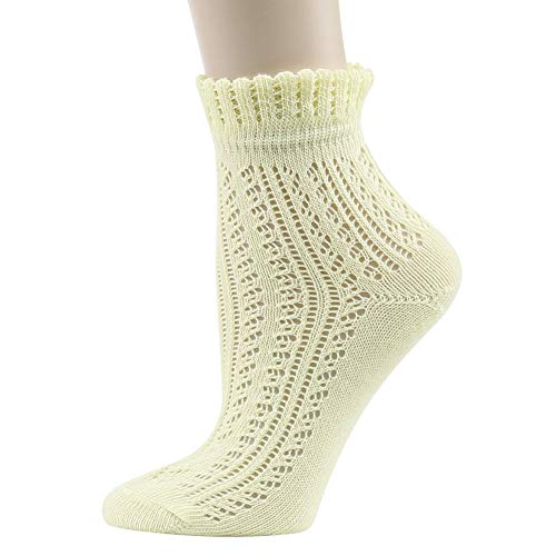 Image of KitNSox Funcat Women's Lace Ruffle Frilly Colorful Floral Cotton Casual Novelty Ankle Socks 4 /5 /6 Pairs