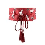 Amosfun Kimono Gürtel OBI Gürtel Vintage Crane Pattern Gürtel für Hochzeitsfeier (rot)