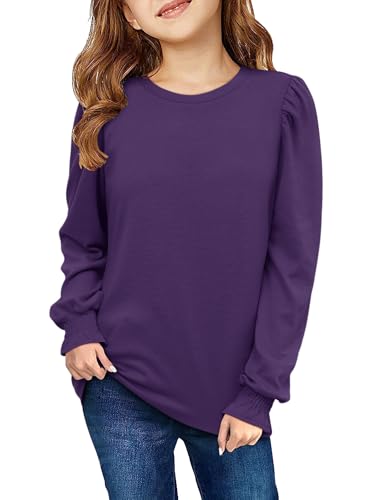 storeofbaby Girls Purple Blouses Long Sleeve Crew Neck T-Shirt Cute Solid Fall Tops, 7-8 Years