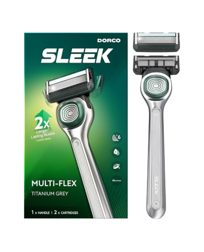 Image of DORCO SLEEK 6 Blade Razor for Men with Multi-Flex Technology for a Smooth & Comfortable Shave | Cartridge Razor for Men, Razor Handle + 2 Cartridges