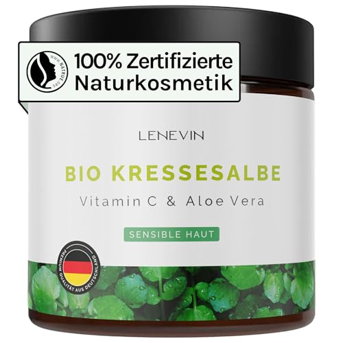Lenevin BIO Kressesalbe gegen Altersflecken bei sensibler Haut - Creme gegen Pigmente mit Aloe Vera Basis Vitamin C Granatapfel & Ingwer - Made in Germany vegan tierleidfrei nachhaltig 50ml