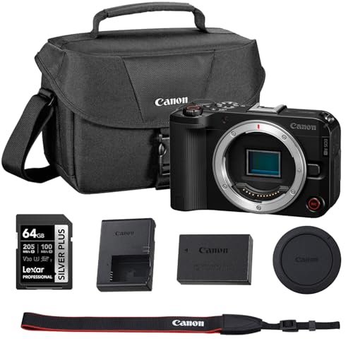 Canon EOS R50 V APS-C Mirrorless Interchangeable Lens Hybrid Camera, Vlogging, Content Creation, Vertical Video | Body Only Bundle with 64GB Memory Card + Camera Bag (3 Items)