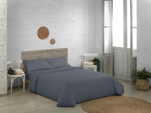 Juego de funda nórdica de algodón orgánico de 200 hilos, color ceniza. Cama de 150 cm (3 piezas)