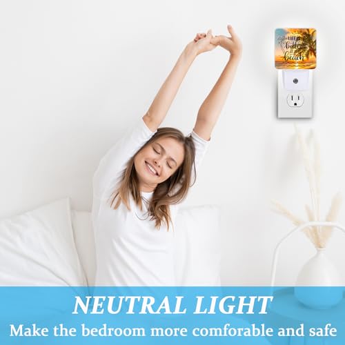 Image of Sea Beach Palm Tree Night Light, Plug-into Wall Life is Better at The Beach Nightlight Lamp with Dusk to Dawn Sensor, Led Lamp 0.5W Energy Efficient for Boys Girls Adults Home Decor
