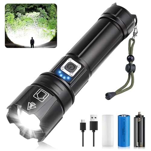 【Amazon.co.jp限定】懐中電灯 強力 防災 5000mAh 26650 乾電池 Type-C充電式/電池式 ledライト フラッシュライト 単4電池適用 ハンディライト 軍用 最強 IPX6防水 5モード調光 ズーム式 アルミ合金 電量残量表示 広範囲 登山 夜釣り 森林キャンプ 作業 護身用 日本語取扱説明書