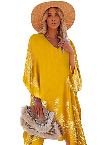 Moss Rose Women's Swimsuit Cover up Beach Kaftan for Bathing Suit with Floral Pattern