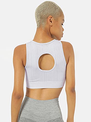 Image of Women's Slip-On Sports Bra | Lightly Padded | Seamless Technology Full-Coverage Sports Bra | Racerback Medium-Impact Silver