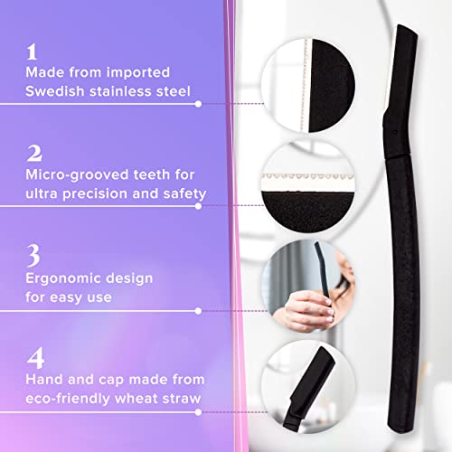 Seraphic Skincare Exfoliating Facial Razor - Eyebrow, Face Razors For Women - Dermaplaning Tool Removes Dead Surface Skin, Unwanted Facial Hair - Swedish Stainless Steel Blade (3-Pack) #TOP4