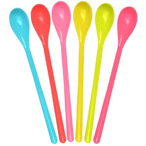 LATRAT 6 cucharas de plástico de longitud multicolor, cucharas de plástico, cucharas de plástico, cucharas de huevo, cucharas de postre, cubiertos de colores