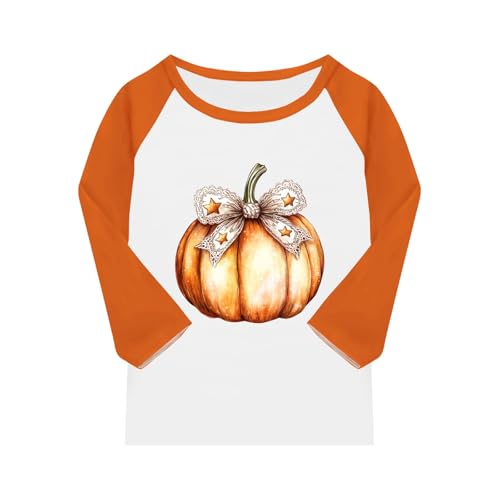 Girls Halloween Pumpkin Raglan T-Shirt Cute 3/4 Sleeve Fall Top Soft Tee with Festive Pumpkin Print for Kids2