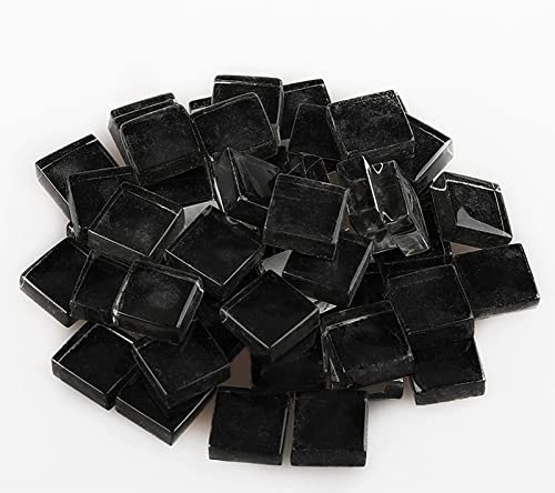 Mosaic Tiles 225 Pieces / 200 g Pack of Crystal Glass Mosaic Mosaic Tile Supplies for Home Decoration, DIY Crafts, Plates, Picture Frames, Flowerpots – 1x1 cm Square Tiles (Black)