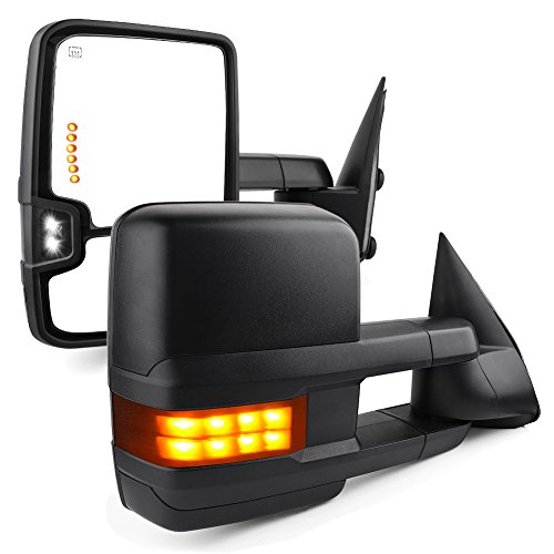 YITAMOTOR Towing Mirrors Compatible with Chevy Silverado Tahoe Suburban Avalanche GMC Sierra Yukon Cadillac Escalade 2003-2006 Power Heated LED Signal Lamp Clearance Light Black Pair Mirrors