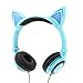 Cat Ear Headphones,Snowwicase Flashing Glowing Cosplay Fancy Cat Headphones Foldable Over-Ear Gaming Headsets Earphone with LED Flash Light for iPhone 7/6S/iPad,Android Mobile Phone,MacBook (Blue)