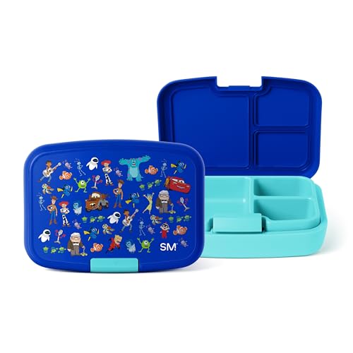 Image of Simple Modern Disney Porter Bento Lunch Box | BPA Free, Leak-Resistant, Dishwasher Safe | Lunch Container for Girls, Boys, Toddlers, Kids | 3 Compartments, Pixar Mashup on Blue