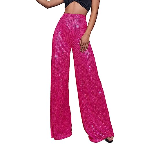 Women's Sequin Wide Leg Pants Party Club Trouser Bling Legging Women Holiday Clubwear Bling Glitter Trousers Pants