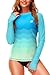 SPF Rash Guards for Women Gradient UV SPF Surfing Sun Shirts Swimming Top Aqua Blue M