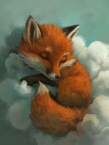 Pintar por Numeros Adultos zorro Pintar por Numeros Nube DIY Acuarelas Niños Kit Paint by Numbers con Pinceles y Pinturas Arte Relajante Para Principiantes, Decoración Hogar 70x95cm Con Marco 6-504R