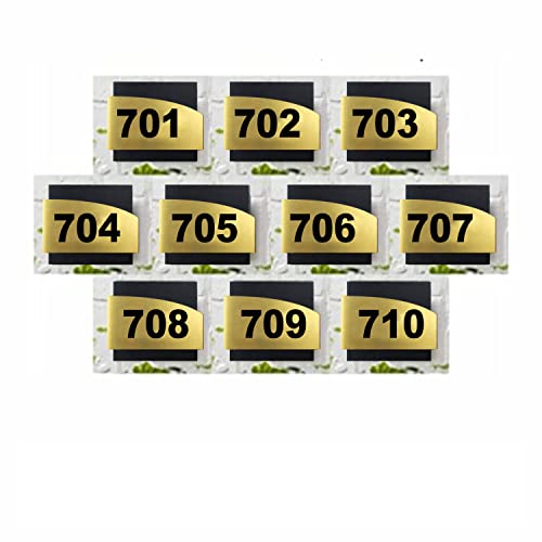 Image of Combo Number Plate | Combo SET701-710(Pack of10)| Laser Cut Acrylic Black and Gold Color Smooth Finish Plate with Double Side Tape on Backside