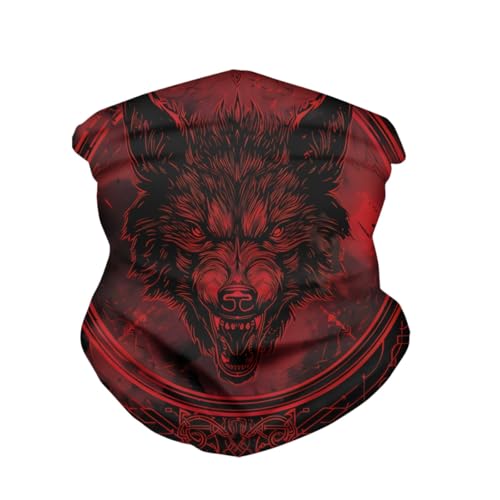 Viking Cool Rouge Fenrir Unisexe Echarpe Tête Pirate Respirant Cache-Col Anti-Solaire Décoration Faciale Bandana pour Sports Yoga Course À Pied
