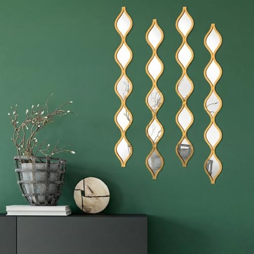Qunclay Teardrop Mirror Wall Art Decorative Mirror Wall Decor Long Narrow Hanging Art for Apartment Living Room Bathroom Bedroom Entryway(Gold,4 Pcs)