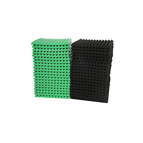 50 Pack Acoustic Panels Studio Foam Wedges 1" X 12" X 12"Sound-proofing,Sound Absorption (50PCS, Black&Green)