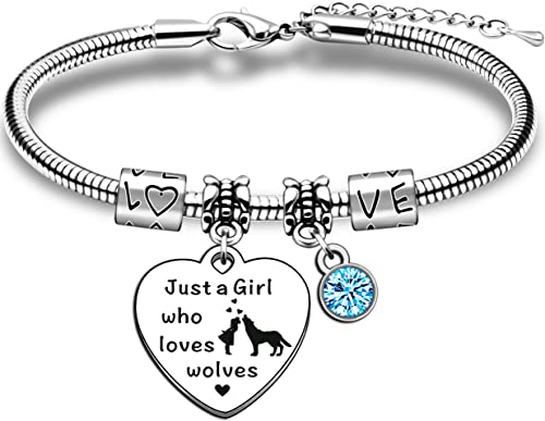 JMIMO Pulsera de lobo para niñas, regalo para amantes de los lobos, solo una chica que ama a los lobos, talla única, Metal