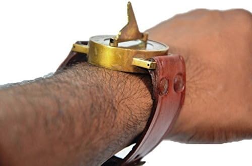 SilentWalk Wrist Brass Compass & Sundial-Watch with Leather Strap Sundial
