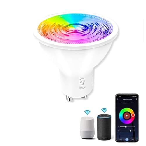Wiby Lampadina Smart GU10 Wi-Fi 4,5W 326lm RGB + CCT 2700–6500K Dimmerabile, App Smart Life/Tuya, Compatibile con Alexa e Google Home, Lampadina Intelligente per Faretti, 1 unità