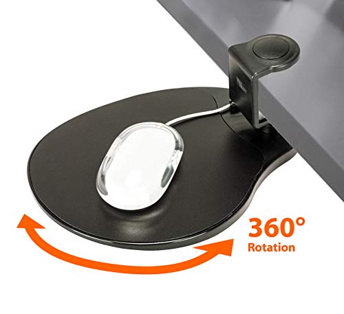 Max Smart Clamp on Mouse Platform, Clip on Mouse Pad Rotating 360, Ergonomic Mouse Tray Attachment, Office Mouse Pad, Slide Out Mouse Tray for Home, Office to Save Space (Black)