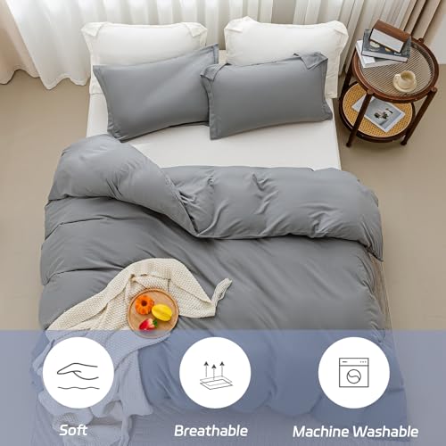 Image of SheRest Gray Duvet Cover Twin Size - Soft Brushed Microfiber, 1 Duvet Cover 68x90 Inches with Zipper Closure 8 Ties & 1 Pillow Sham, Breathable Bedding Set for All Season (No Comforter)