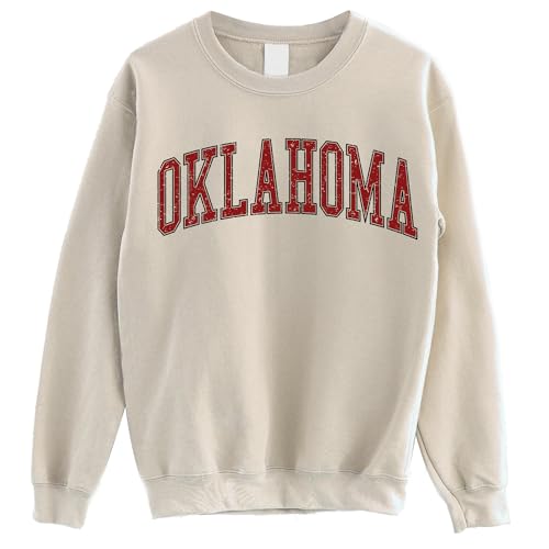 Oklahoma Crewneck Sweatshirt - Sports College Style Sweatshirt Vintage OK State Sweater M Sand