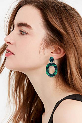 Acrylic Earrings For Women Girls Statement Geometric Earrings Resin Acetate Drop Dangle Earrings Mottled Hoop Earrings Fashion Jewelry (Green) #TOP1
