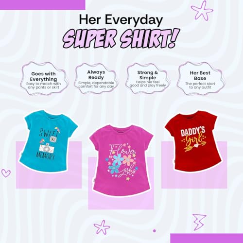 Image of NammaBaby Baby Girl Pure Cotton Hoseiry Regular Fit T-Shirt Top Tshirt - Pack of 3