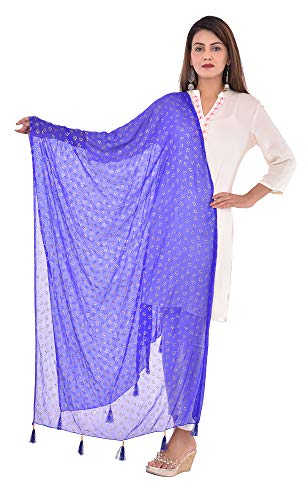 Image of YOUTHQUAKE Soft Chiffon Dupatta with Golden Foil Print & Tassels for Women & Girls
