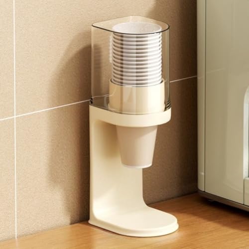 Livmorx 使い捨てカップカップホルダーパンチフリー紙コップ収納 家庭用収納ボックス商業カフェバーダイニングけ紙コップホルダー (小号 壁掛け不可,ベージュ)