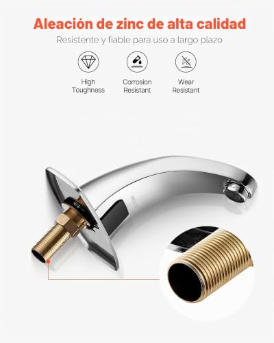 Miniatura 6 de Vevor Grifo De Lavabo Sin Contacto, Grifo Automático Para Baño De Solo Agua Fría, Aleación De Zinc, Diseño Delfín, Con Tapa G233, Resistente A La Oxidación, 160 X 45 X 125 Mm, Cromado Plateado