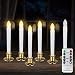 Flameless Taper Candles Led | Christmas Timer Candles Flickering AAA Battery Operated Remote | Electric Window Ivory Candles with Removable Holders Gift Party Wedding Decoration 6pcs Gold Base