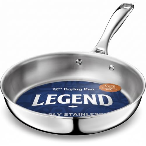 Image of LEGEND COOKWARE 5-Ply Stainless Steel 12-Inch Frying Pan - Induction Compatible, Oven Safe 800°F - Non-Toxic, No Coatings - Even Heating, Won