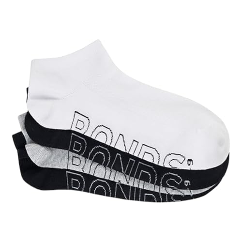 Bonds Men's Logo Lightweight Low Cut Socks, White/Grey/Black, (4 Pack), 11+
