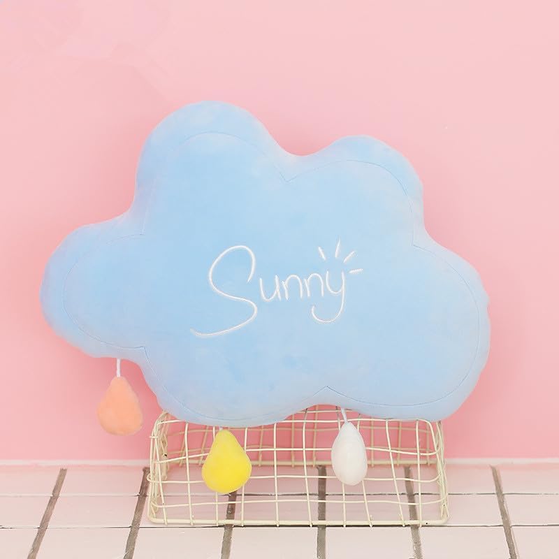 Miniatura 2 de XIAOHONG Almohada de nube de arcoíris y luna, felpa suave rellena de algodón PP en forma de nube, decoración de guardería, almohada para sofá, 17.7
