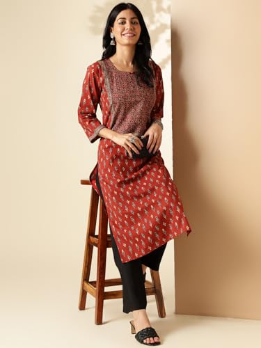 Image of Vbuyz Women's Floral Printed Straight Cotton Special wear Kurtas for Women | Cotton Kurtas for Women | A-Line Kurtas Kurtis | Designer Kurta | Kurtas for Women | Printed Kurtas
